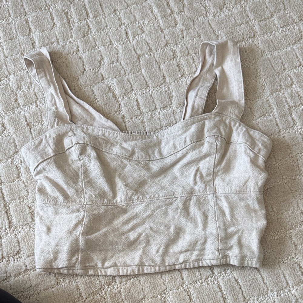 Beige Linen Cropped Tank Top